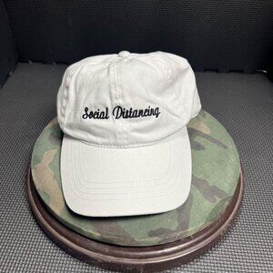 Social Distancing Embroidered White Dad Hat By David & Young Adjustable Strapbac